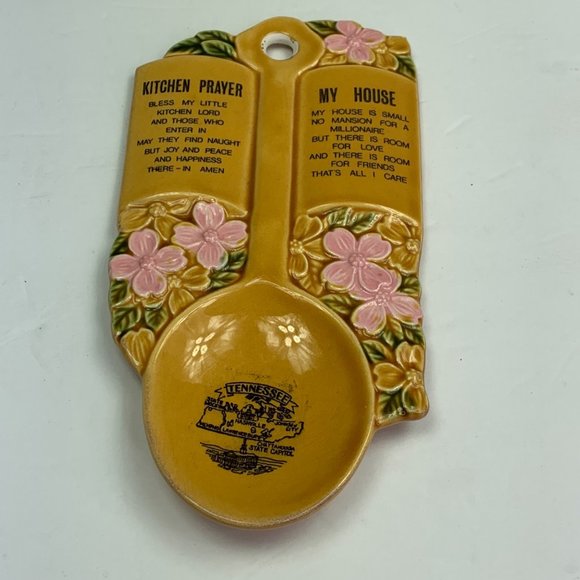 Vintage Spoon Rest Kitchen Prayer Tennessee My House Poem Floral Gold Japan - Picture 2 of 5